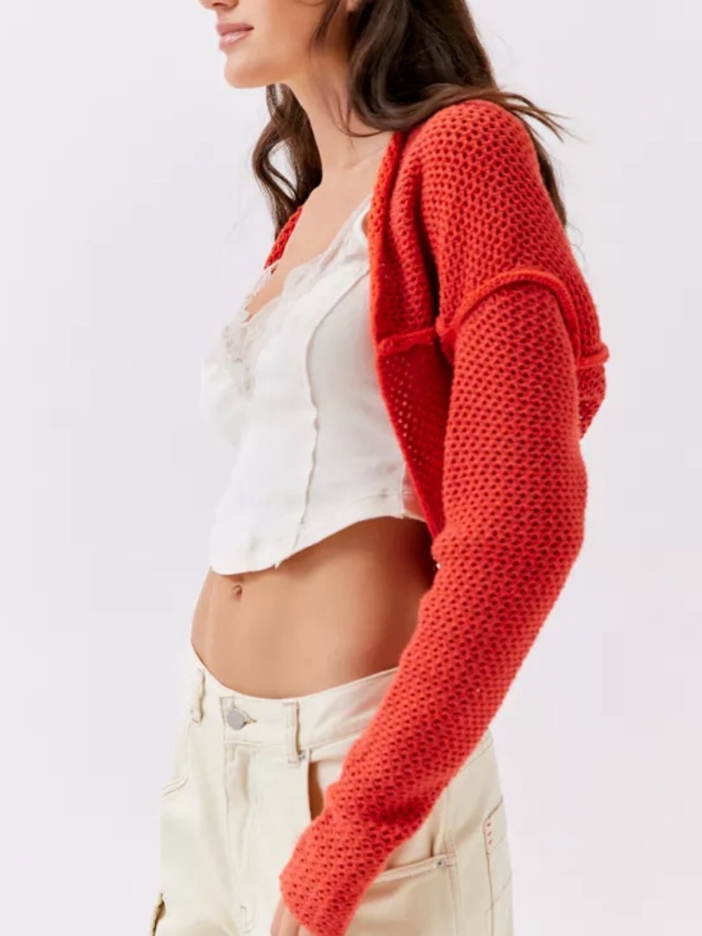 Urban Outfitters coral Cropped Knit Bolero Cardigan